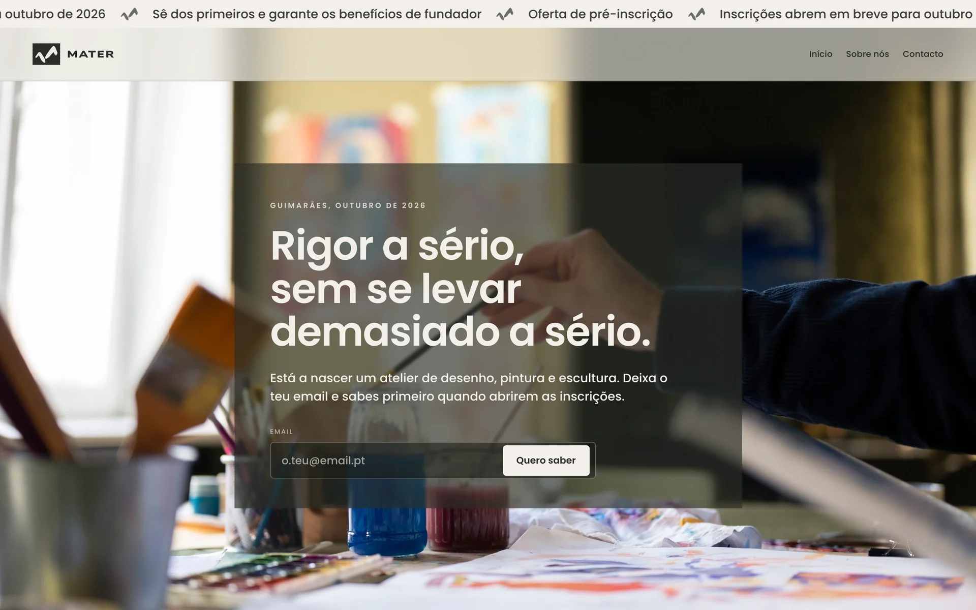 Atelier Mater: Home page with email pre-registration